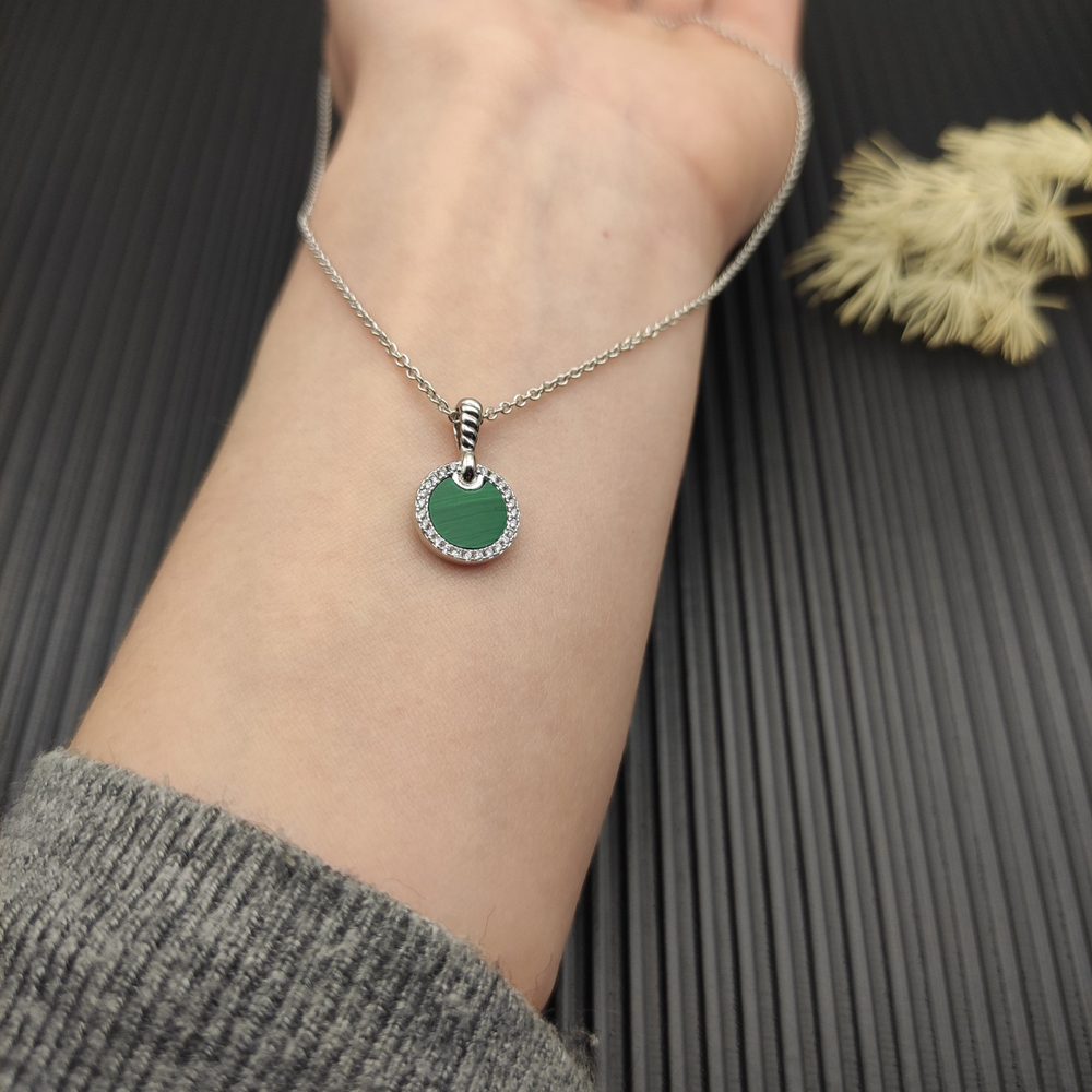David Yurman Silver round diamond peacock green necklace - Picture 6 of 6